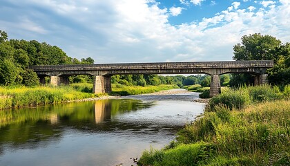 Fototapeta premium Composite Material Bridge Spanning River, Demonstrating Structural Strength