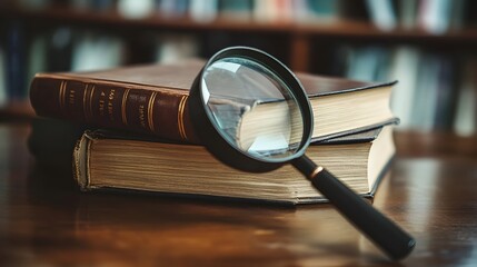 A Magnifying Glass Resting on Top of Two Antique Books