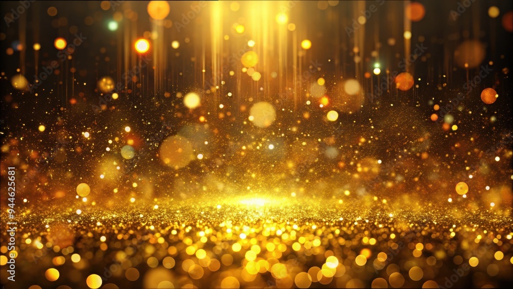 Poster golden sparkles dancing under soft light, creating a mesmerizing atmosphere filled with warmth and i