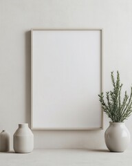 A4 frame mockup leaning against a bedroom wall on a drawer with reflections from windows in a stylish interior angle shot.