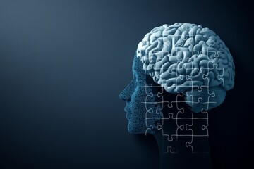 Artistic rendering of a human brain with puzzle pieces symbolizing the complexity and ongoing process of understanding thought and self discovery
