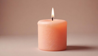 A lighted peach fuzz color candle on isolated background. copy space created with generative ai	