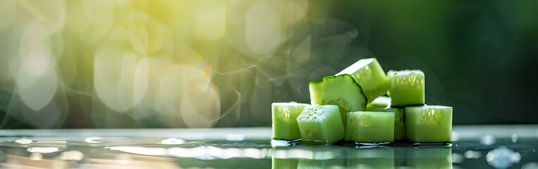 Fresh cucumber slices. Cucumber cube slice.