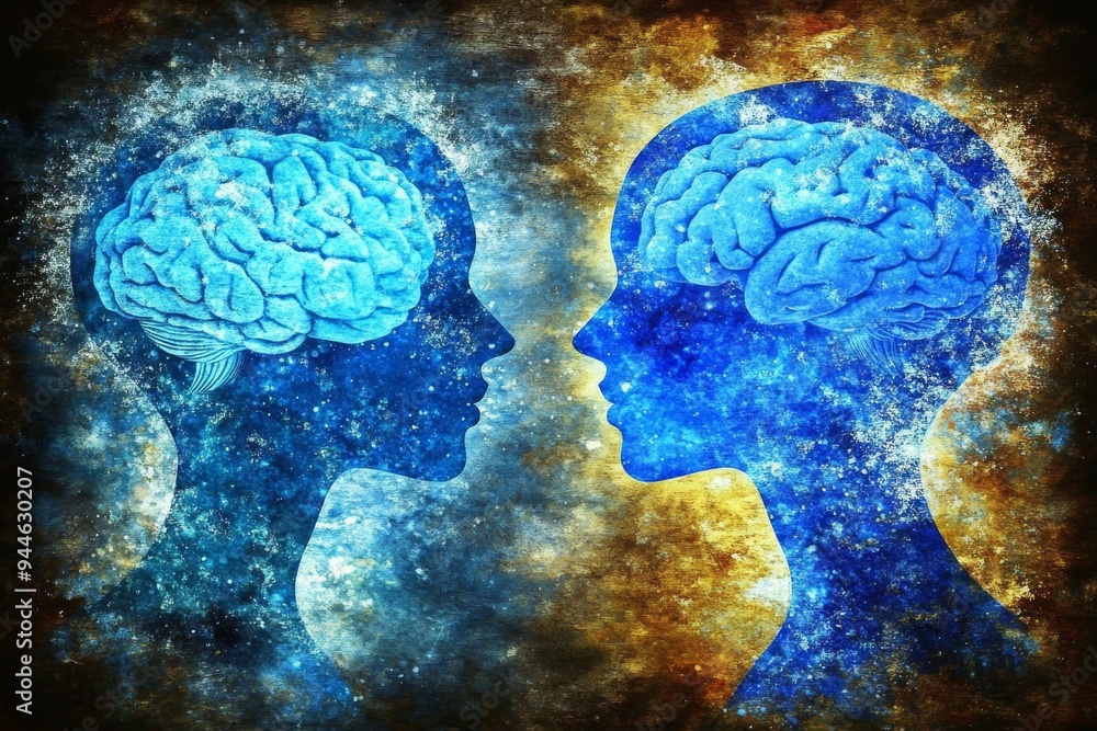 Poster artistic rendering of two glowing blue brains with stars symbolizing the vast potential imagination 