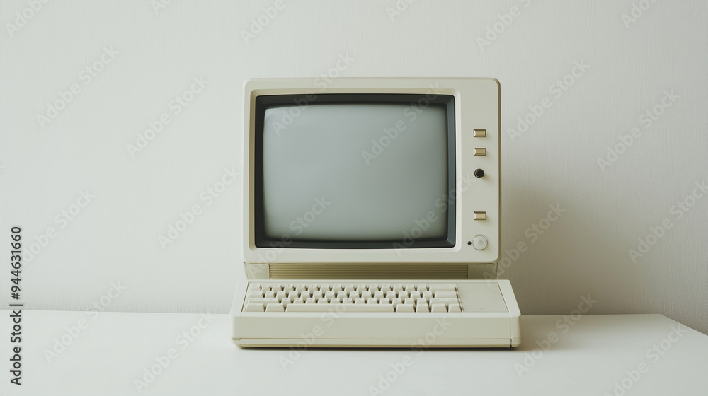 Aufkleber old personal computer with blank screen sitting on desk
