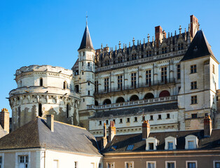View of gorgeous medieval castle Chateau in Amboise on river Loire, France