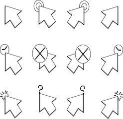 Set of computer's icons.  It is arrows with simple symbols.