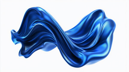 Blue cloth flowing in the air on white background