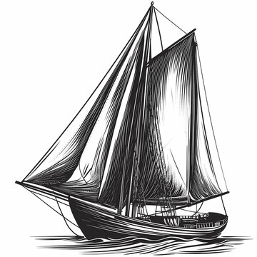 recommend clip art: A Classic Sailing Ship with White Sails Against a White Background