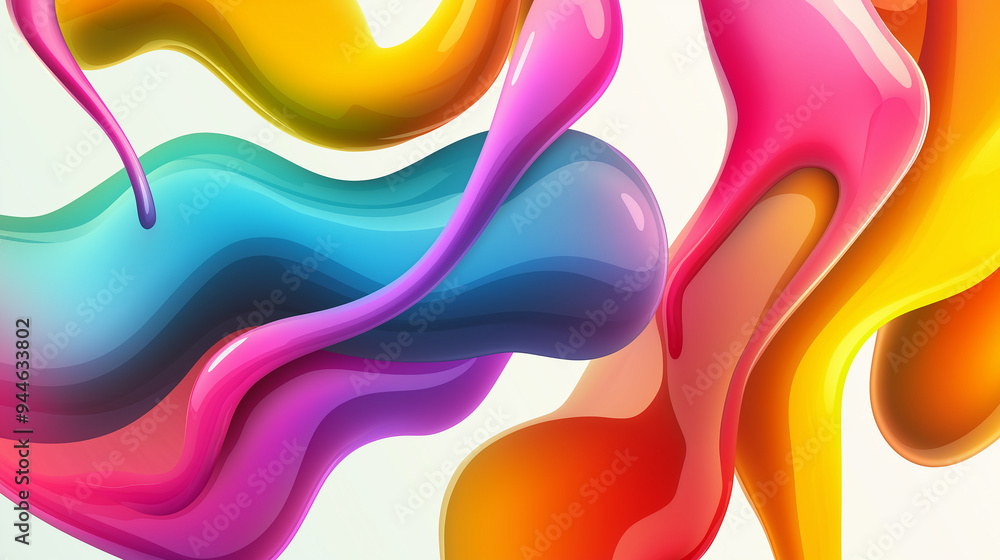 Poster colorful abstract shapes background flowing and mixing together