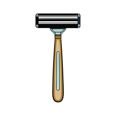 A detailed, vector illustration of a razor with a wooden handle, showing the blades in close-up.