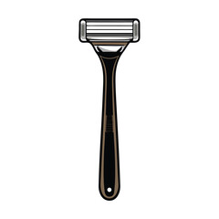 A close-up vector illustration of a razor with a black handle and a silver blade.