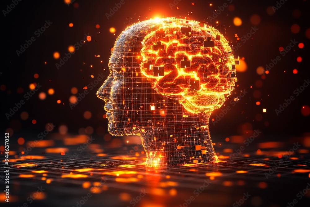 Poster digital painting of a glowing brain with fiery neural connections symbolizing the intense intellectu