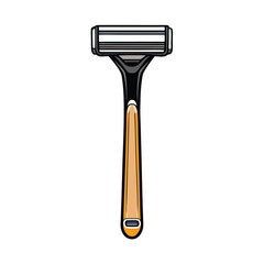 A close-up vector illustration of a razor with a black handle and an orange base.
