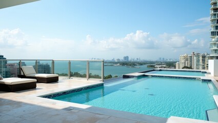 Obraz premium Impressive penthouse terrace with a swimming pool overlooking the sea