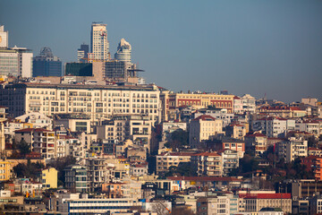 Naklejka premium Scenic view of modern Istanbul cityscape from side of Topkapi Palace on sunny winter day, Turkey