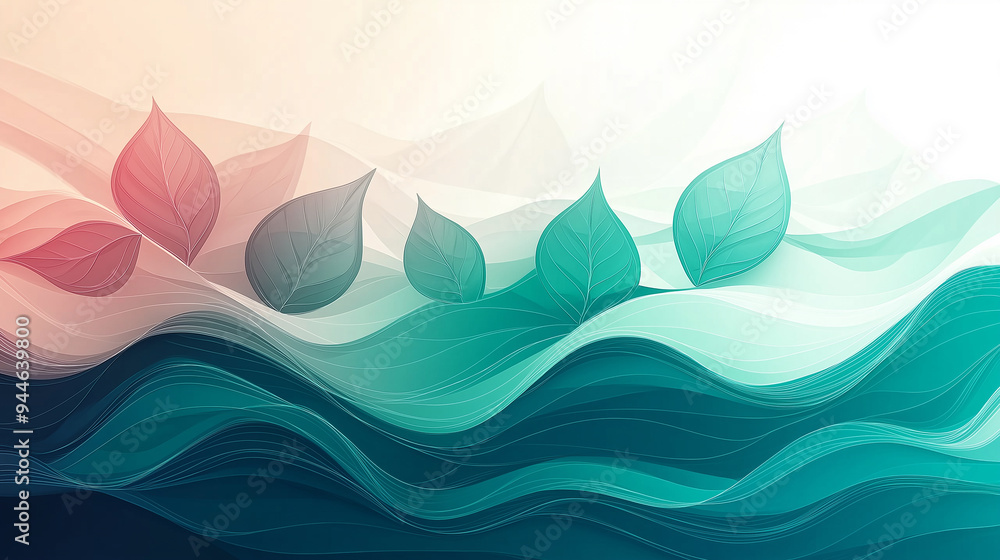 Aufkleber abstract nature background with leaves flowing on a wavy surface