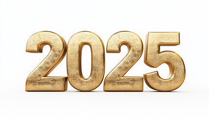 2025 golden 3d numbers standing on white background