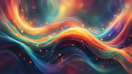 A colorful, abstract painting with a wave-like pattern