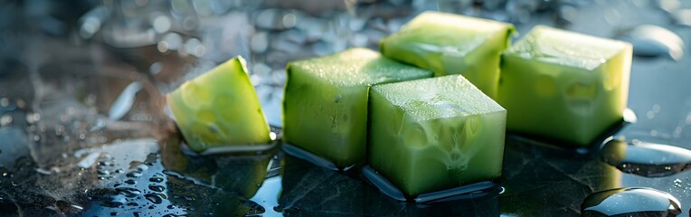 Fresh cucumber slices. Cucumber cube slice.