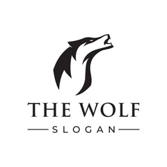 Growling wild animal wolf head silhouette logo template design.