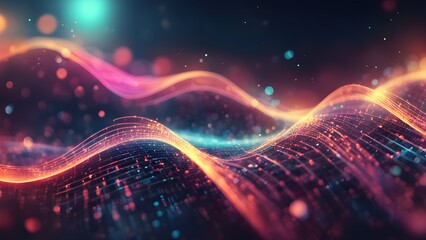 A colorful wave of light with a blue and red background