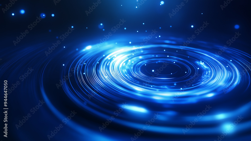Poster abstract blue swirling lines of light forming concentric circles