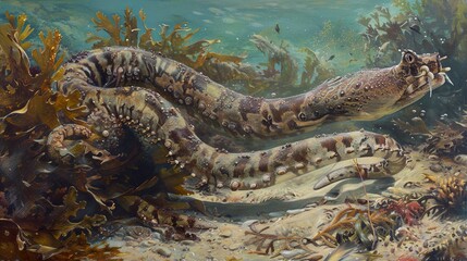 Fototapeta premium Sea Creature Underwater: A Detailed Painting of Marine Life
