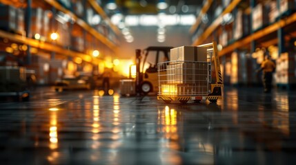 Photo-realistic e-commerce warehouse, workers packaging products, intricate details, lifelike graphics, hyper-detailed textures