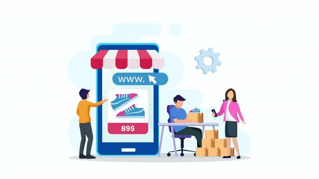 Online shopping concept. e-commerce concept, buying online store, online application store. 2d video animation 4k clip