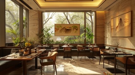 Modern Restaurant Interior Design with Natural Light.