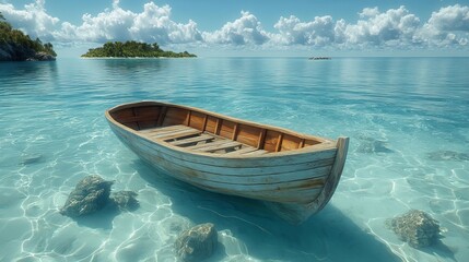 Naklejka premium 透き通った海に浮かぶボート