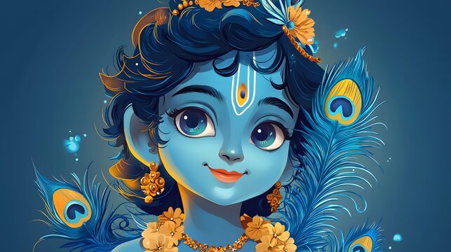 Fototapeta Cute Illustration of Lord Krishna.