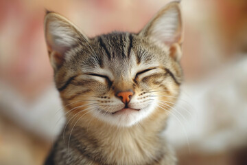 Fototapeta premium 幸せそうな表情をした笑顔の猫