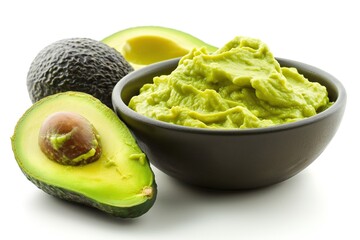 Guacamole in a plate isolated on white background