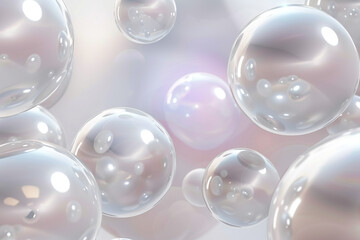 Abstract floating glass bubbles in a soft, ethereal setting, capturing a dreamy and delicate atmosphere