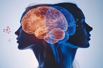 Obraz premium Artistic Illustration of a Woman and Man with Puzzle Piece Heads Depicting Cognitive Diversity Thought Compatibility and the Fusion of Ideas in a Conceptual Style