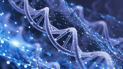 Spiral DNA helix structure on color background.