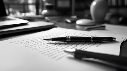 Black Fountain Pen Resting on a Handwritten Document