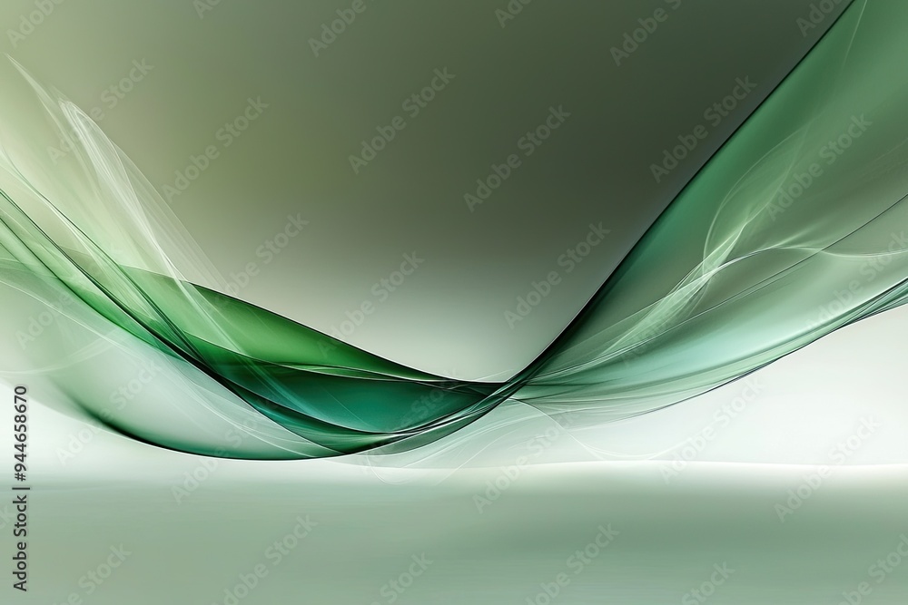 Poster a flowing abstract design with soft green waves creating a serene and calming atmosphere for modern 