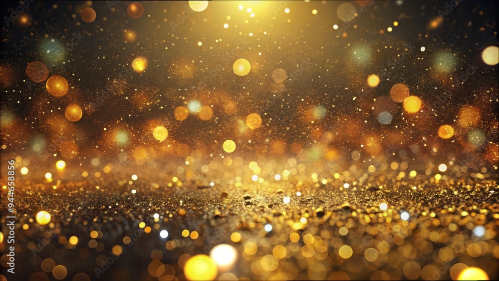 Poster a dazzling display of golden particles illuminating a textured surface, creating a magical atmospher