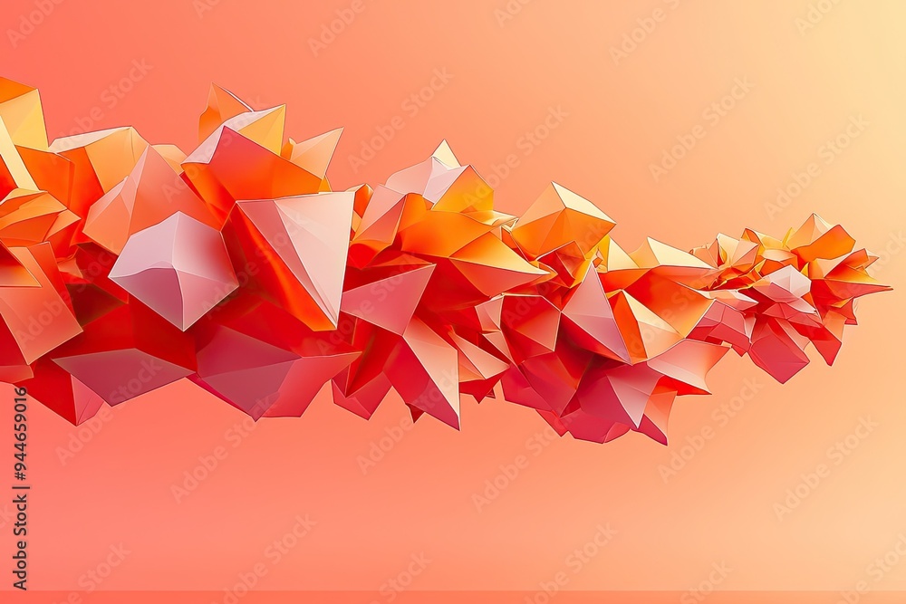 Poster abstract design featuring vibrant orange triangular shapes against a soft gradient background, perfe