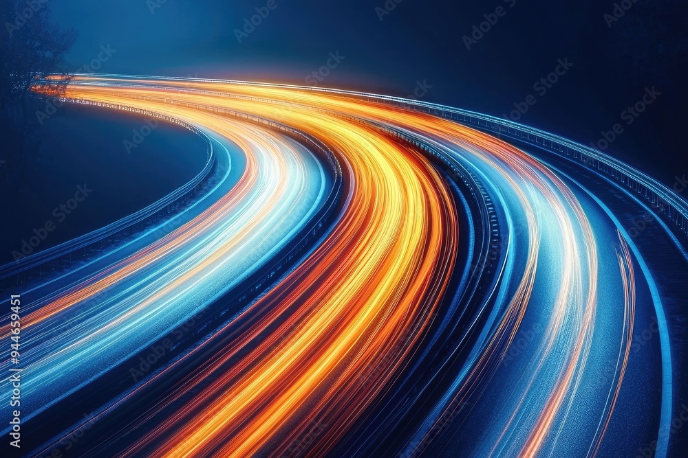 Poster vibrant light trails capture the essence of motion, color, and speed on a dark background, creating 