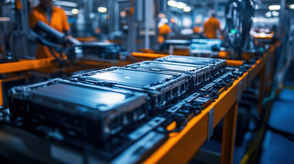 Battery Manufacturing Plant. Automotive Industrial Product Concept.