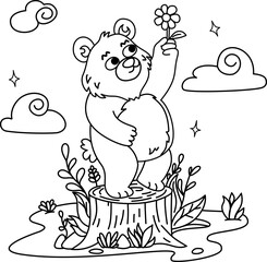 Bear standing holding a flower.eps