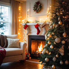 Festive Christmas Tree Branch with Glowing Ornaments