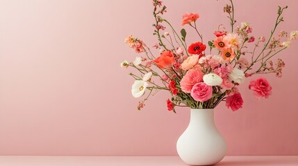 A minimalist vase, overflowing with carefully arranged flowers, each bloom representing an emotion tied to abundance and prosperity
