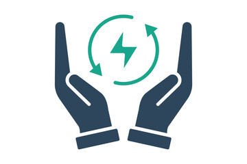 Energy saving icon. solid icon style. hand with lightning. icon related to efficiency. productivity elements vector illustration