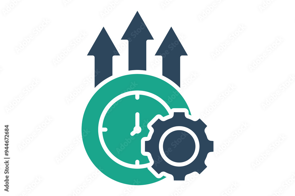 Aufkleber effective icon. solid icon style. clock with gear and up arrow. icon related to efficiency. producti