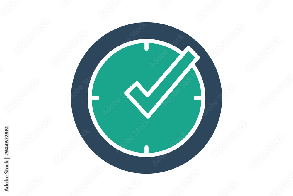 Poster real time icon. solid icon style. clock with check mark. icon related to efficiency. productivity el